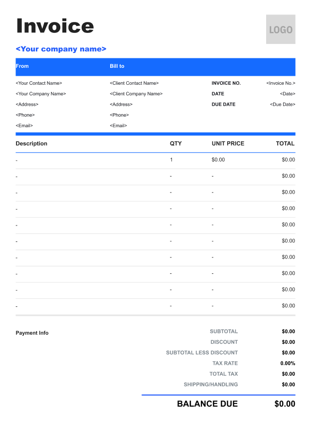 Modern Blue Invoice Template